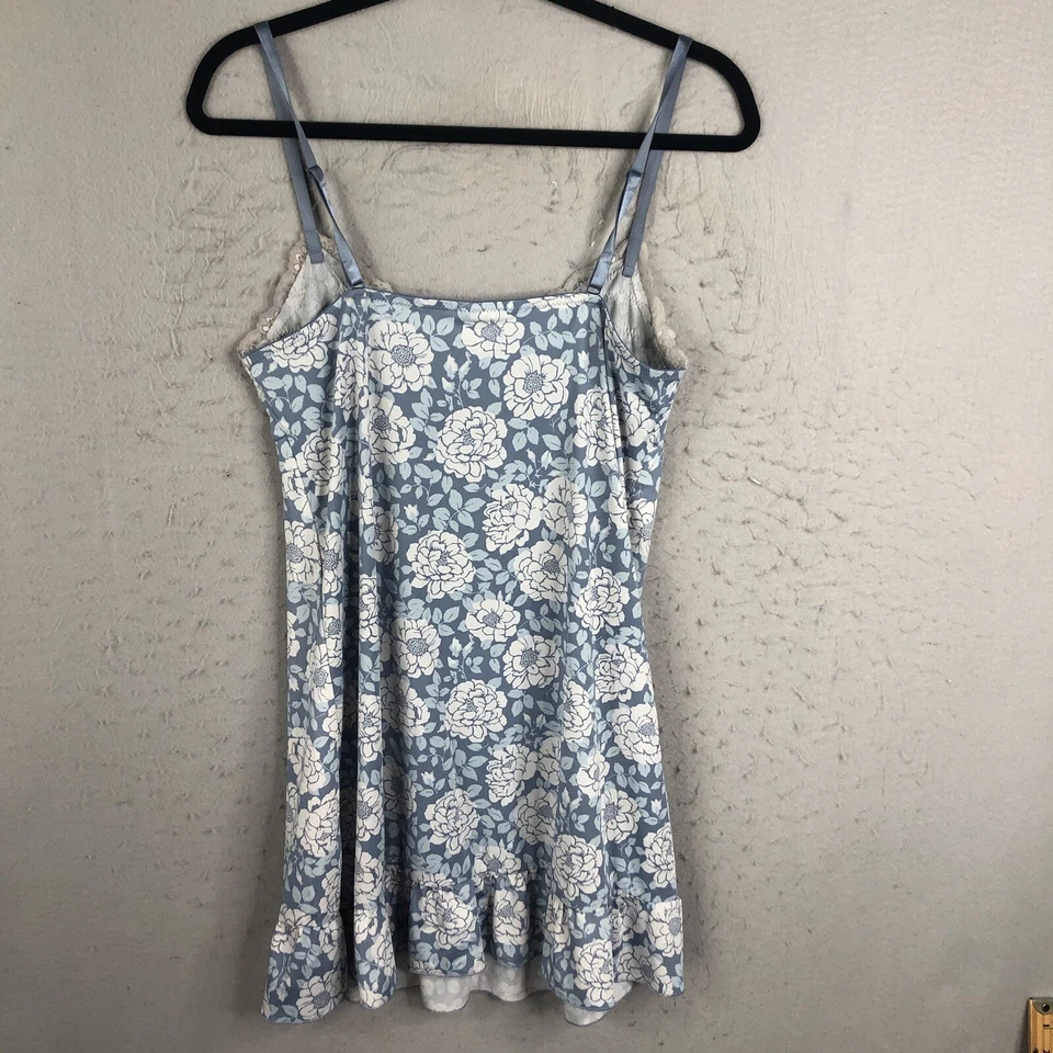 Camisón Laura Ashley Mujer Pequeño Azul Floral Babydoll Encaje Ribete Femenino Y2K Foto 3 de 4