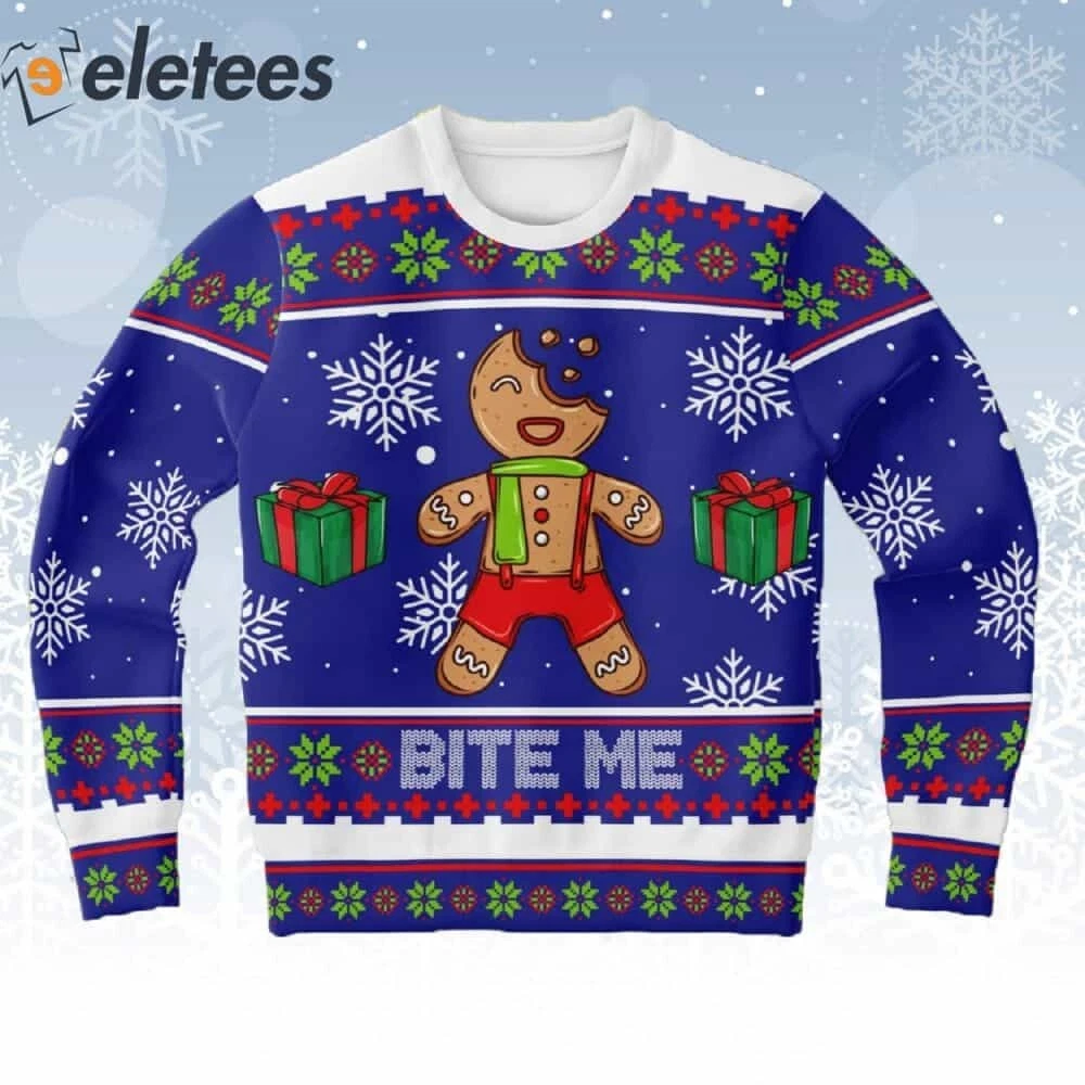 Gingerbread Bite Me Ugly Christmas Sweater GQHQ7Q8H