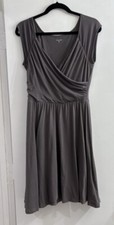 Garnet Hill Womens Dress Small Gray Faux Wrap Stretch Knee Length Cap Sleeve