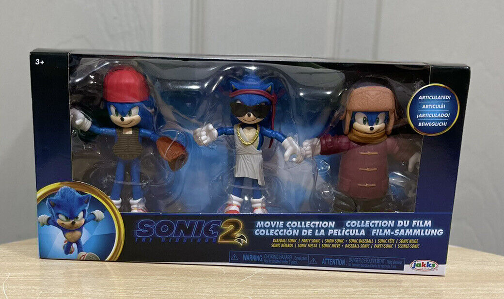 SONIC THE HEDGEHOG 2 3 PACK MOVIE COLLECTION FIGURE SET BASEBALL PARTY SNOW