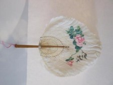 Antique White Hand Painted Teardrop Concave Fan Ca.1920s