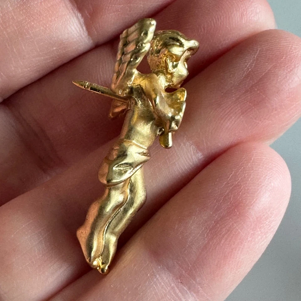 复古 Angel Holding 三叶草胸针 领带 金色 带珐琅 St Patricks — 第 2/3 张图片