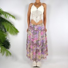 Vintage Y2K Purple Floral Bohemian Fairycore Hippie Low Rise Maxi Skirt / 6