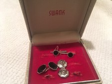 VTG SWANK Cufflinks  Shirt Studs Set Black Formal Wear Original Box