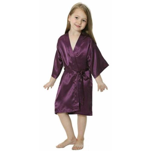 Toddler Baby Kids Girls Solid Silk Satin Kimono Robes Bathrobe Sleepwear Clothes - Picture 7 of 23
