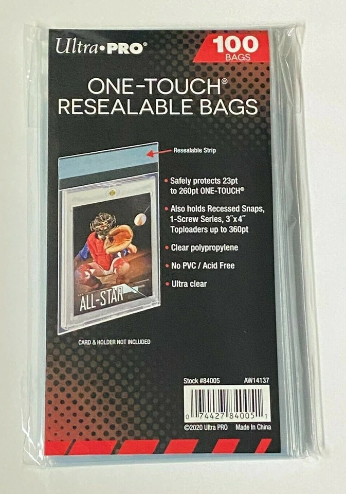 100 Ultra Pro One Touch Resealable Bags Poly Sleeves for Card Holder