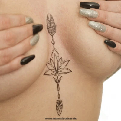 FETISH TATTOO 10 x Lotus Pfeil Tattoo - Schwarze Lotusblüte mit Pfeil - Temporary Tattoo (10)