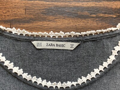 Blouse Zara Super Soft - Taille XS, Manches Longues, Brodée, Grise, 100% Coton, Occasion Très Bon état