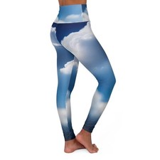 High Waisted Yoga Leggings AOP - Cloud Design