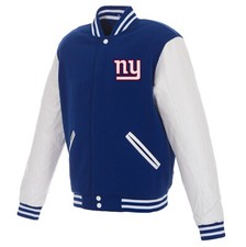 NFL New York Giants Reversible Fleece Jacket PVC Sleeves 2 Front Patch logos JHD