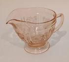 PINK SHARON CABBAGE ROSE FOOTED CREAMER DEPRESSION GLASS.