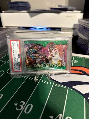 2023 Caleb Williams Wild Card Dino-Might Green Spark Raptor #AD-CW2 /10 PSA 8