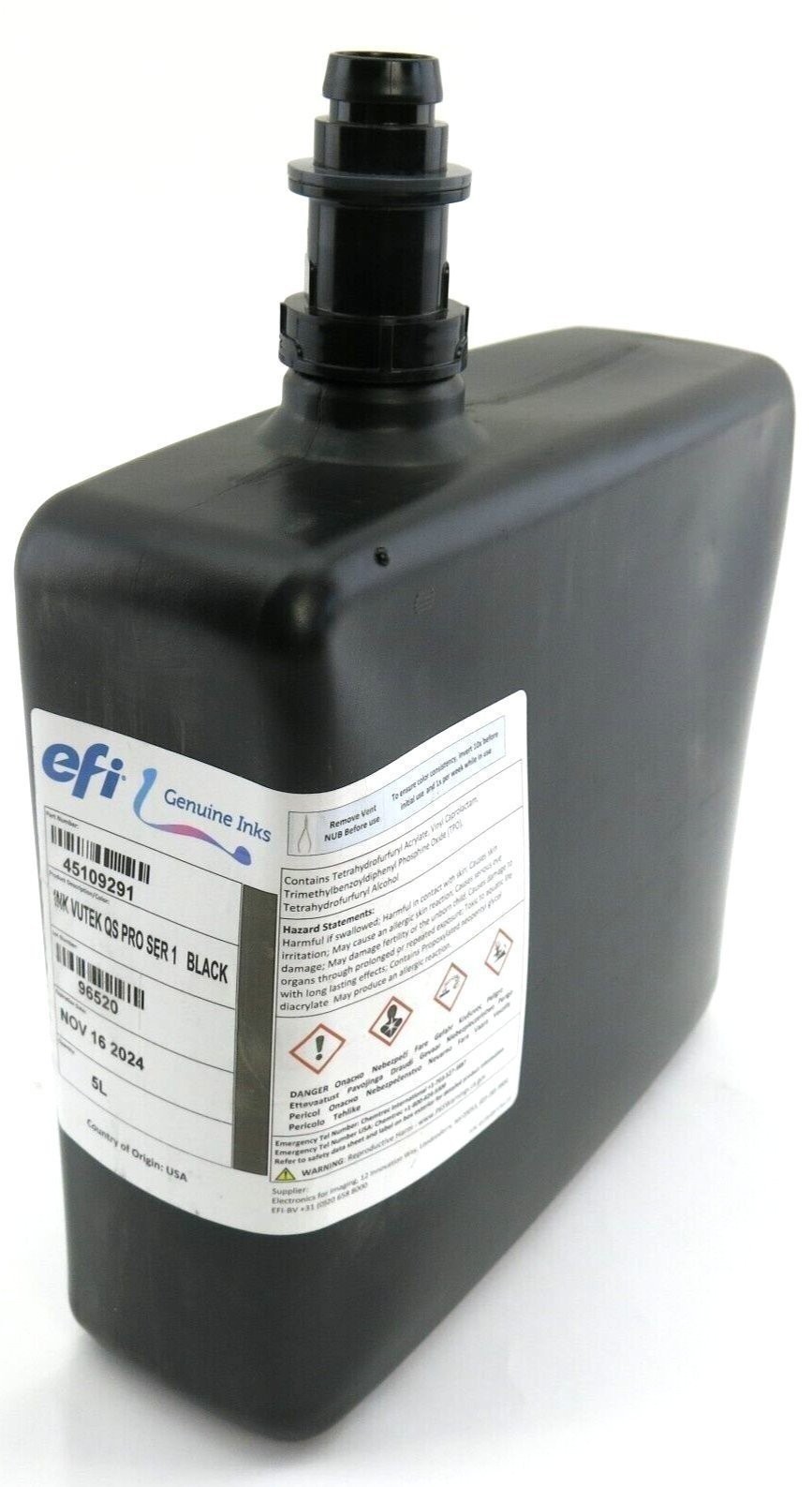 GENUINE INKS BLACK INK 45109291. 5 LITERS. VUTEK QS PRO SER 1. EXP. NOV 16 2024