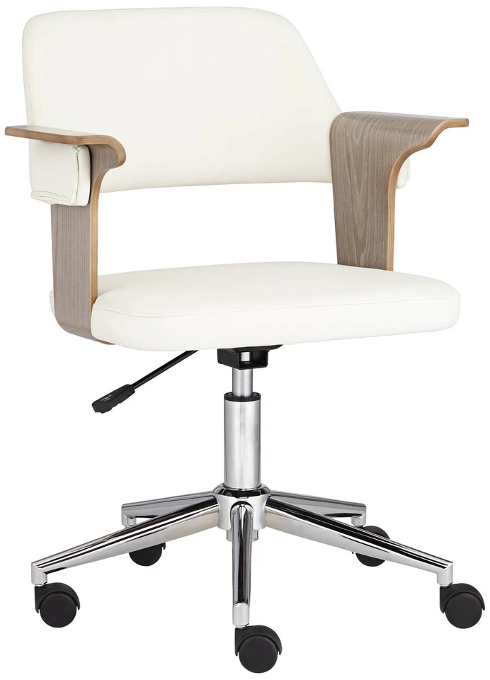 Silla de oficina giratoria ajustable de tela blanca y madera gris Milano Foto 2 de 4