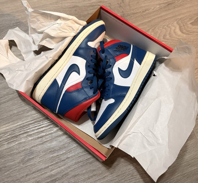 Nike Air Jordan 1 Retro Low OG Leather White Blue Red Kids 4 Basketball Shoes