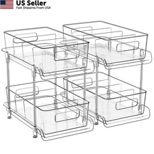 HIHEGD 2-Tier Bathroom Organizer with Dividers, Clear Under Sink Clear-2Pcs