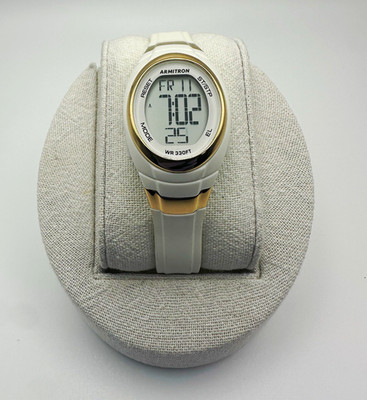 Armitron Pro Sport Digital Quartz 34mm Gray Dial White Resin Strap 100m