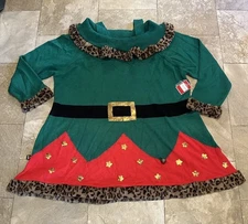 Womens 4X Red Green Leopard Print Fuzzy Trim Christmas Elf Holiday Sweater Dress
