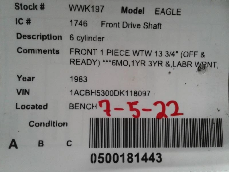 Eje de transmisión delantero compatible con 80-88 EAGLE 1584185 Foto 4 de 4