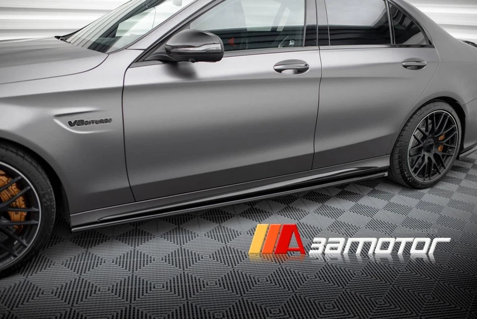 Gloss Black Side Skirt Rocker Panels fits Mercedes W205 Sedan C-Class AMG / C63 Foto 4 de 4