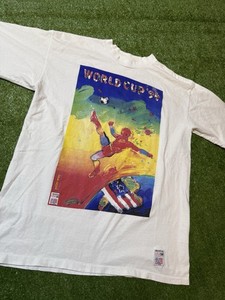 Vintage 90s WORLD CUP 94 Peter Max Art Painted Poster Tee Large