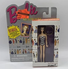 Vintage 1995 Basic Fun Barbie Doll Miniature Keychain Black & White Swimsuit