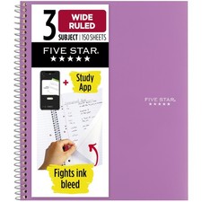 Spiral Notebook  Study App, 3 Subject, Wide Ruled Paper, 8" x 101/2", 150 Sh...