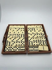 Domino Double Six - Ivory and Black Tilex with Metal Spinners Deluxe Travel Case