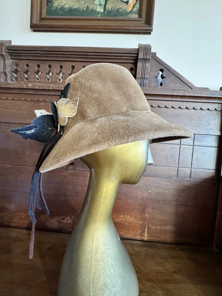 Vintage Gabriel Amar for Frank Olive Wide Brim Wool Felt Hat - Image 2 of 4
