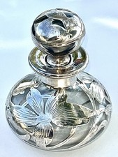 Antique Perfume Bottle Art Nouveau Sterling Silver Overlay