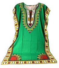 C Outfits Green Kaftan Boho African Print Dress Side Split Below Knee One Size