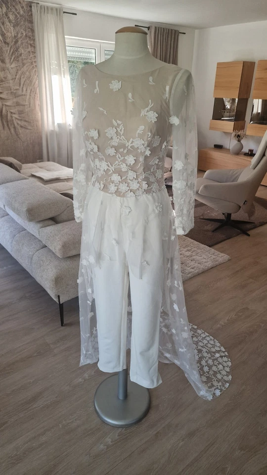 Milanoo Hochzeit Jumpsuit Overall Gr. 34 36 Neu Hochzeitskleid Schleppe Spitze - Bild 3 von 4