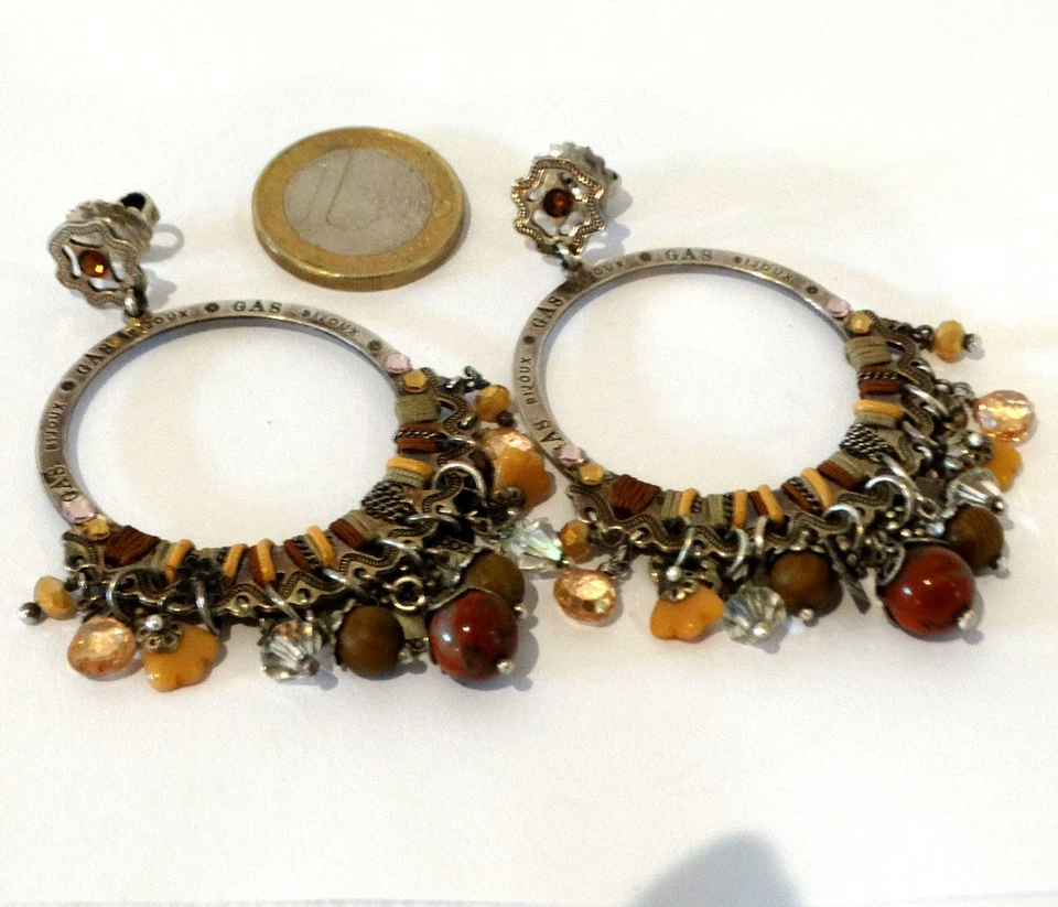 Gas Bijoux. Grandes boucles d'oreilles Cécile en métal argenté à pampilles - Photo 4/4