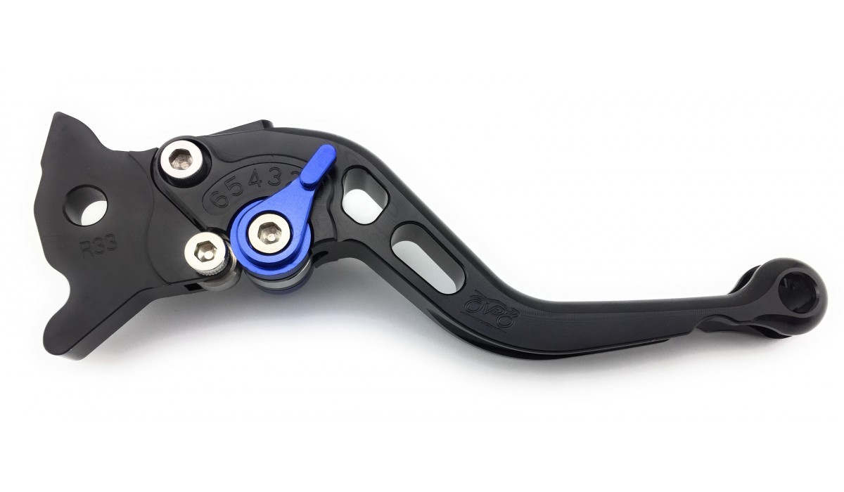 Leviers moto Z400 à 6 positions de réglage noir et bleu