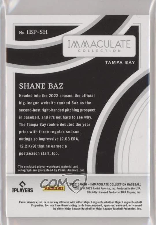 2022 Immaculate Prime Relics Black Fielding Glove /10 Shane Baz Rookie Auto RC - Image 2 of 2
