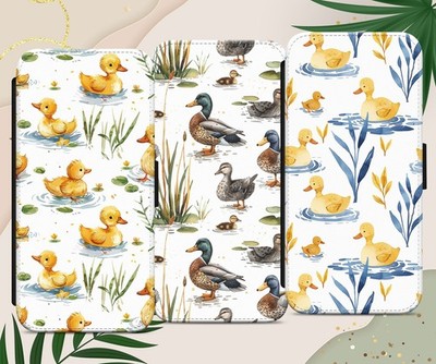 Ente Handyhülle iPhone Samsung Pixel Flip Wallet Cover Aquarell Vogel Muster