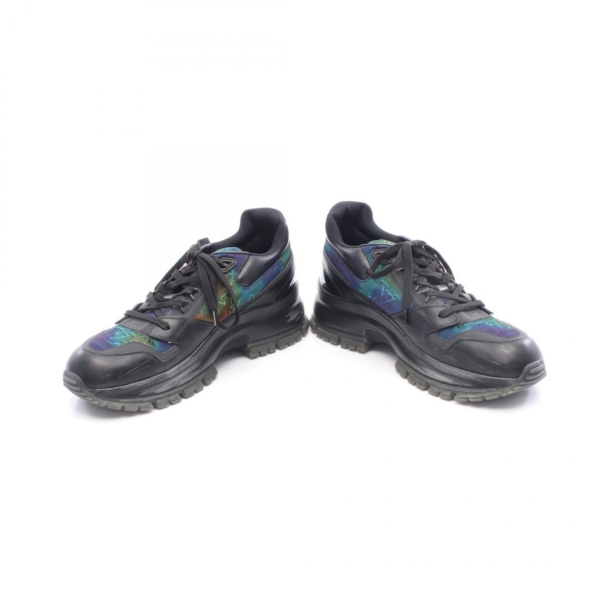 LOUIS VUITTON 2054 Line sneakers Shoes #8 leather Black Rainbow