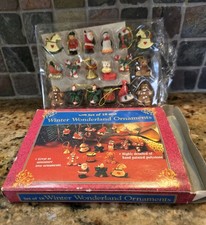 Winter Wonderland Mini Hand Painted Polystone Christmas Ornaments 18 in set NEW