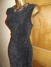 Gorgeous❤Sparkly black SILVER glitter evening Party Wallis Dress size 16