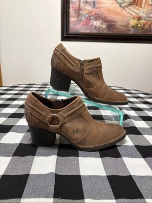 Born Leather Low Block Heel Harness Western Moto Boot Shoe Women 8.5 Brown