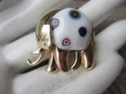 Vintage EISENBERG Millefiori White Milk Glass ELEPHANT Rhinestone PIN Brooch