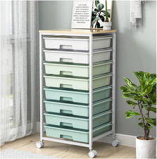 Rolling Storage Utility Cart Organizers with 8 Drawers and Wooden Tabletop for L