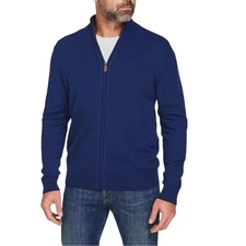 Club Room Mens Jacket Size XL Blue 100 Cotton Knit Full Zip Sweater Coat New