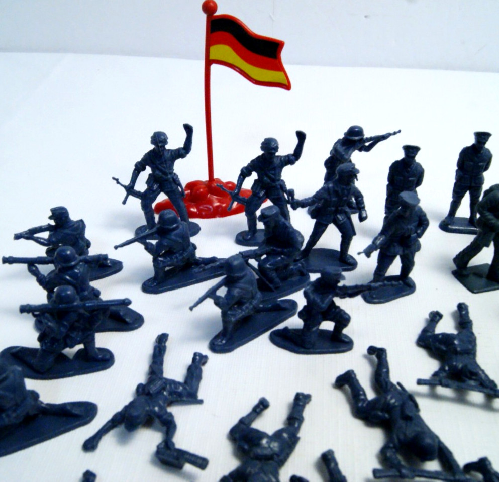 German WWII Soldiers Army Men Hard Plastic Blue Figures Toys Lot of 46 PCS