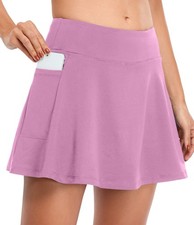 Fulbelle Tennis Skirts for Women Elastic Athletic Golf Skorts with Pockets Rose
