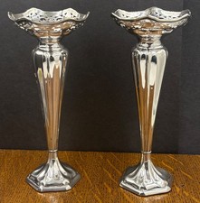 A pair of sterling silver flower vases Hallmarked Birmingham 1919 17cm