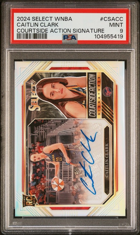 2024 Panini Select WNBA Caitlin Clark Courtside Action Signatures PSA 9 RC Auto