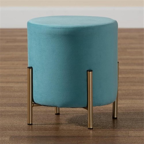 Baxton Studio Thurman Sky Blue Velvet and Gold Finished Metal Ottoman - Picture 7 of 9