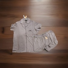 Skims Sleep Short Sleeve Button Up Set in Fossil Pajamas Small NWT 100 Authenti