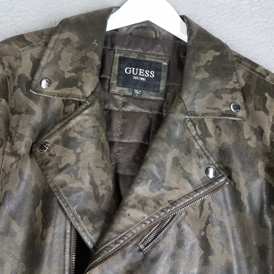 Chaqueta Guess Imitación Cuero Para Mujer Grande Camuflada Moto Cremallera Completa Marrón Informal Forrada Foto 4 de 4